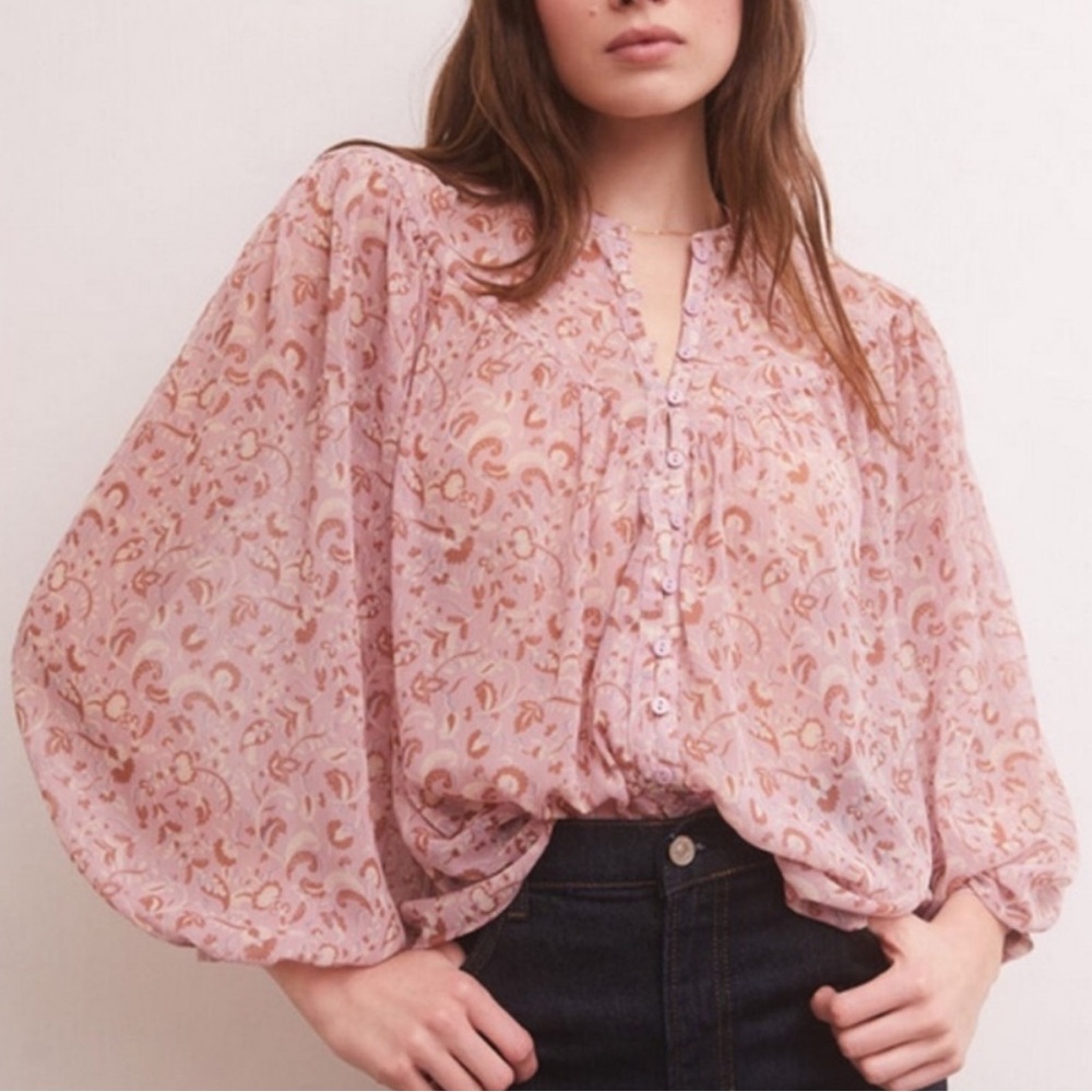 EUC Z Supply Pink Sheer Paisley Top Small